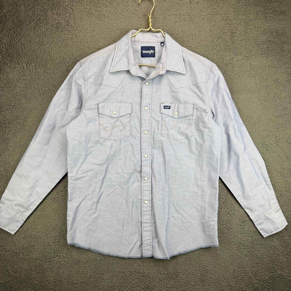 Wrangler Mens Blue Long Sleeve Pearl Snap Western Work Shirt 17x36